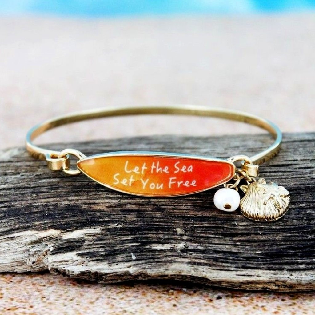 Bangle Bracelet. Let The Sea Set You Free. Gold, Orange, Yellow. Nwt